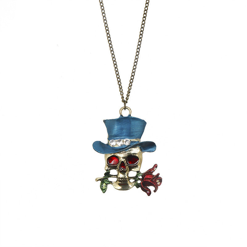 European And American Fashion Alloy Retro Necklace Foreign Trade Hot Sale Skull Charm Halloween Jewelry