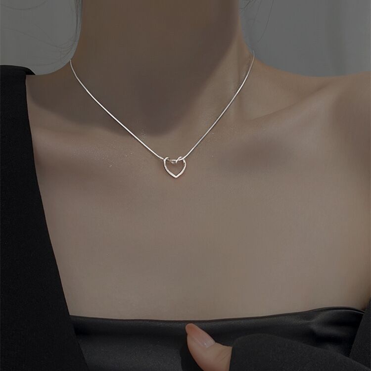 S925 Sterling Silver Minimalist Hollow Heart Necklace For Women