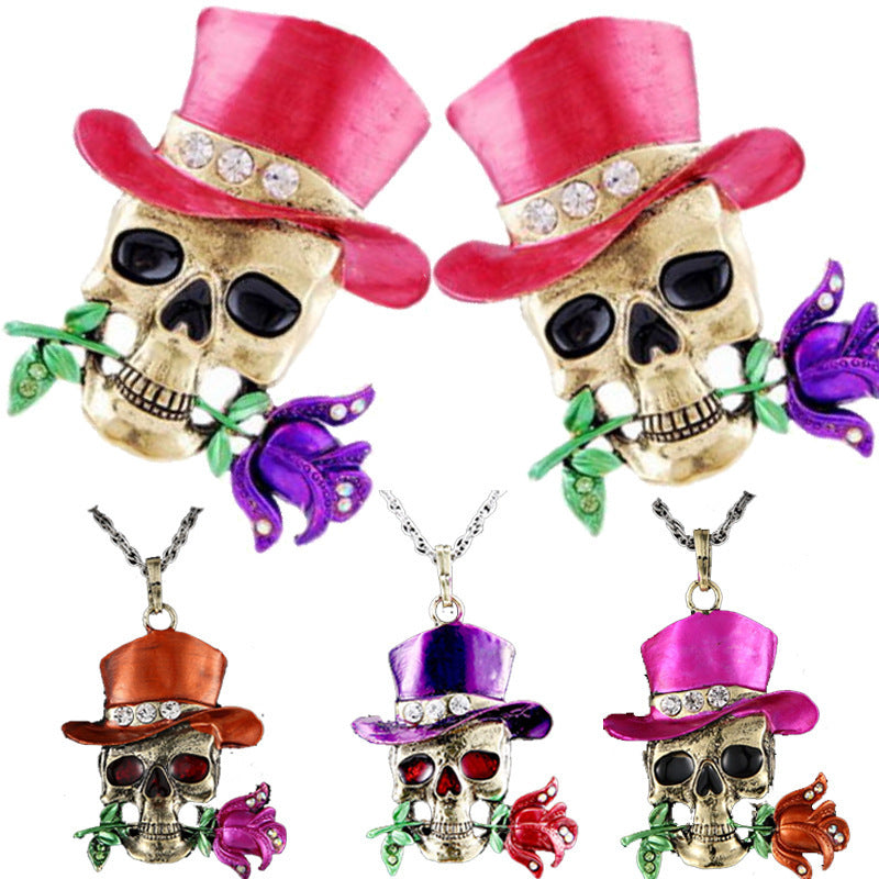 European And American Fashion Alloy Retro Necklace Foreign Trade Hot Sale Skull Charm Halloween Jewelry