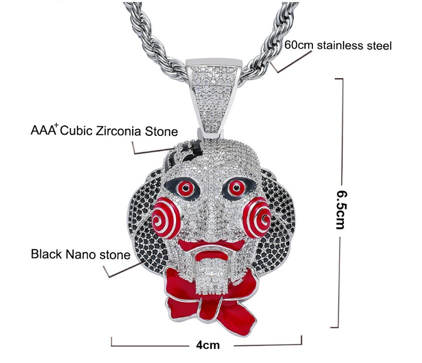 Chainsaw Cry Mask Doll Pendant Halloween Cosplay Jewelry Full Zircon Pendant