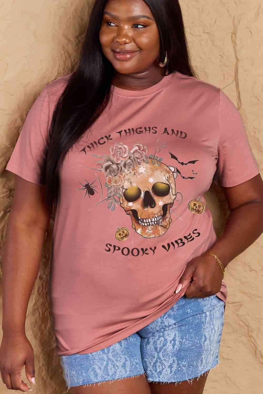 THICK THIGHS AND SPOOKY VIBES Graphic Cotton T-Shirt